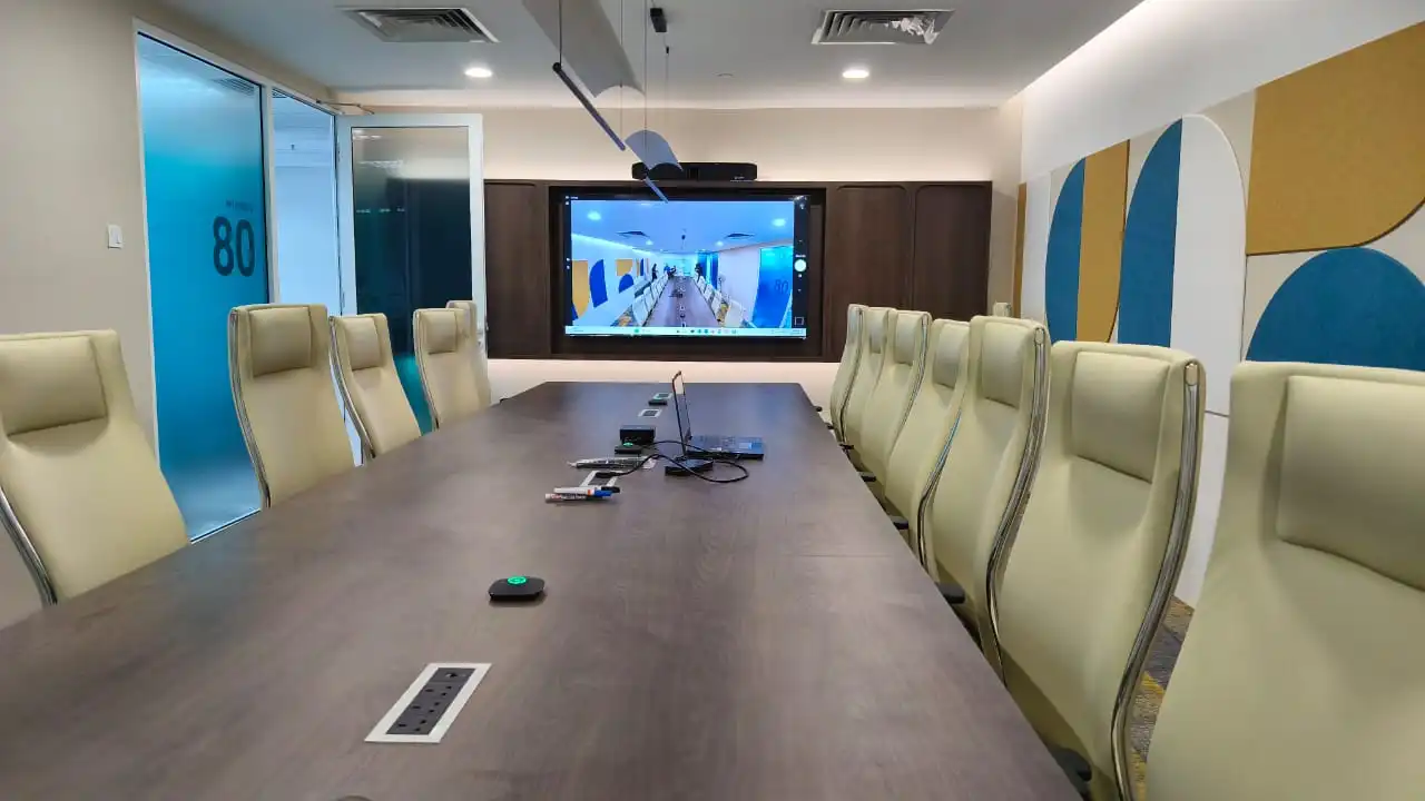 Customer meeting room with integrated display and conferencing system