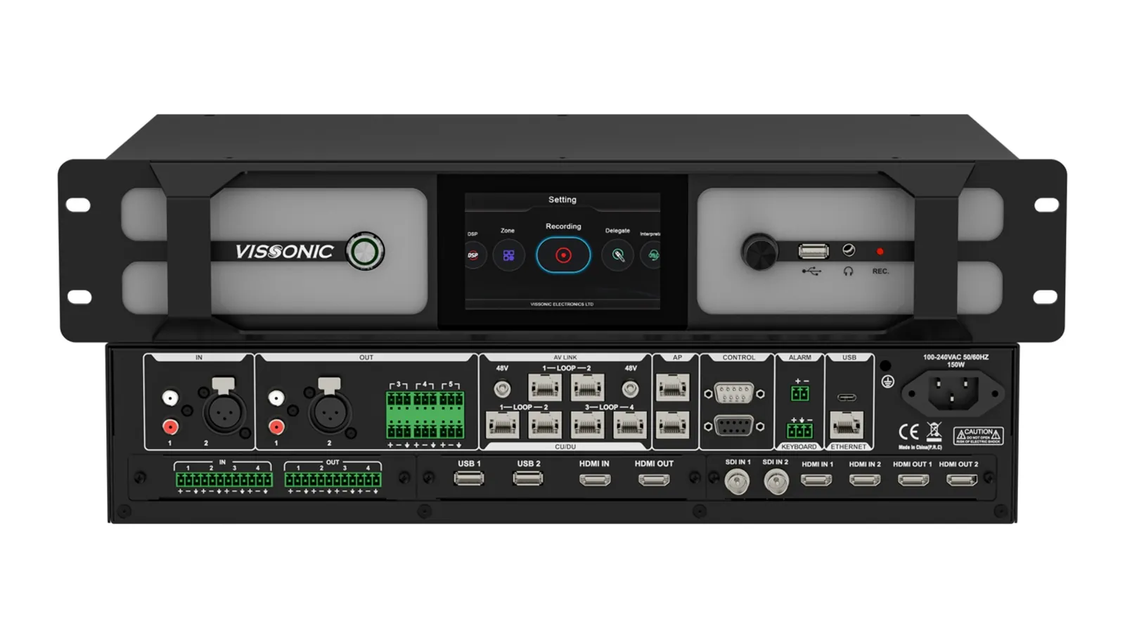 VISSONIC VIS-DCP3000 intelligent conference server front and rear panels
