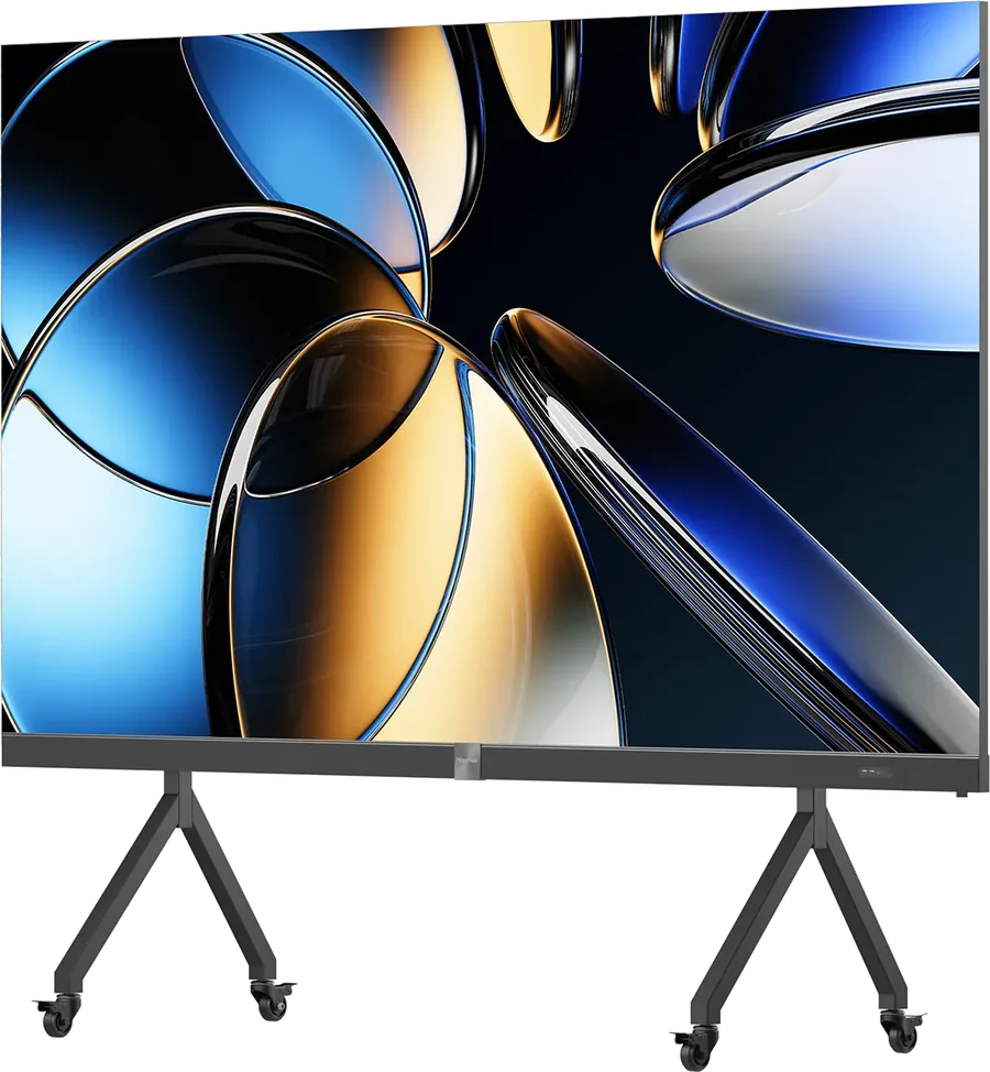 Hisense HAIO136GE 136 inch all-in-one LED display on a mobile stand