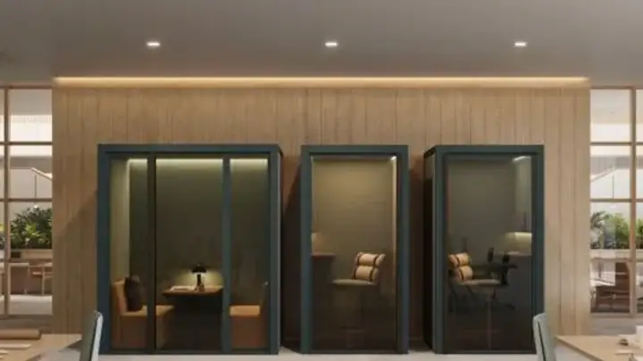 Modern acoustic phone booth for private video calls