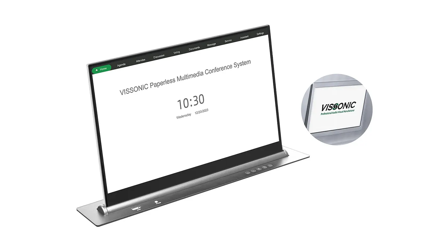 VISSONIC LDSC silver lift screen with a 10.1 inch rear nameplate display
