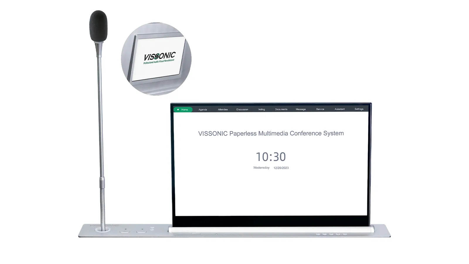 VISSONIC LDSCM silver lift screen with retractable microphone and rear nameplate