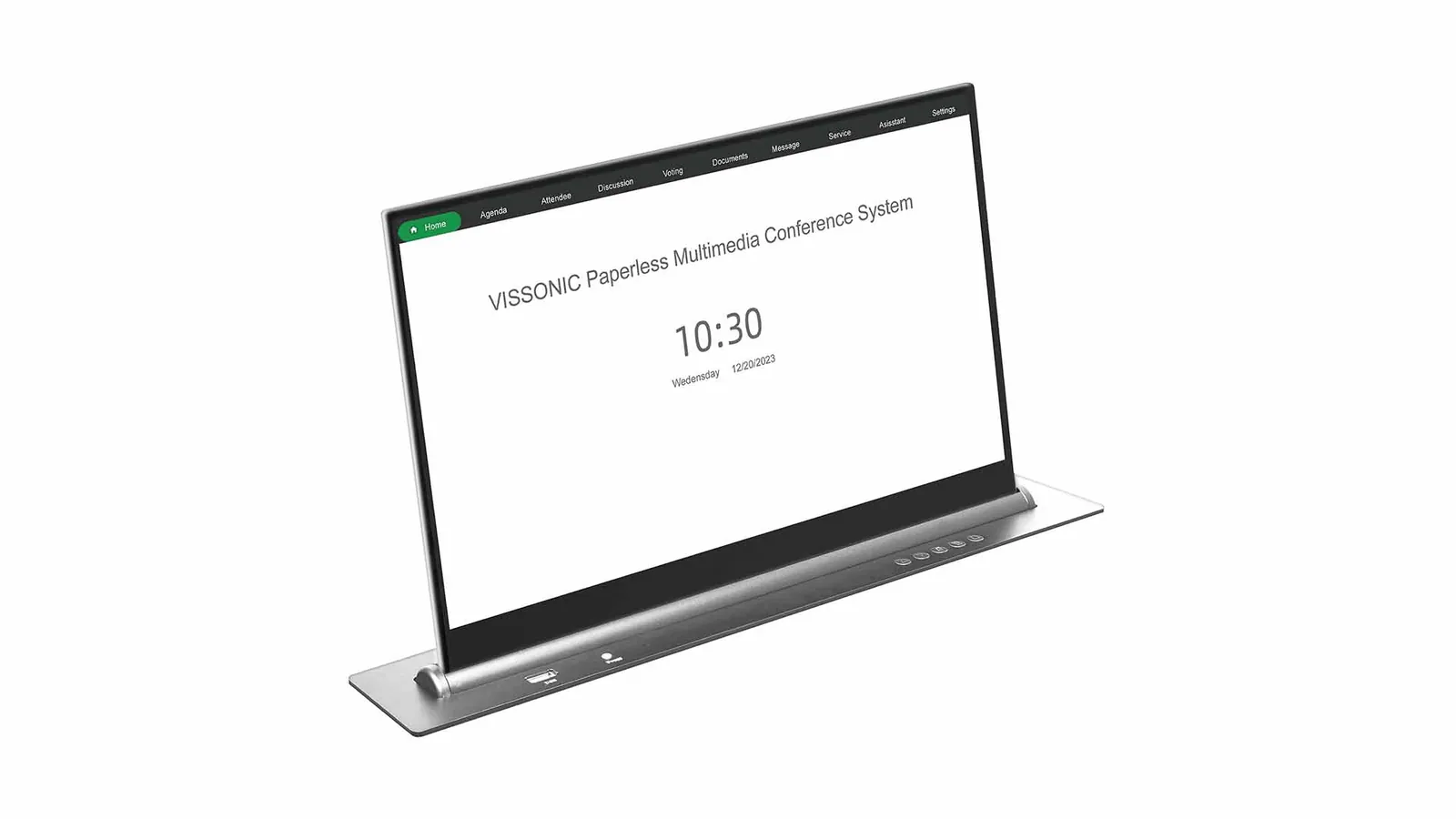 VISSONIC LSSC silver ultra-thin retractable paperless screen raised from the table lid