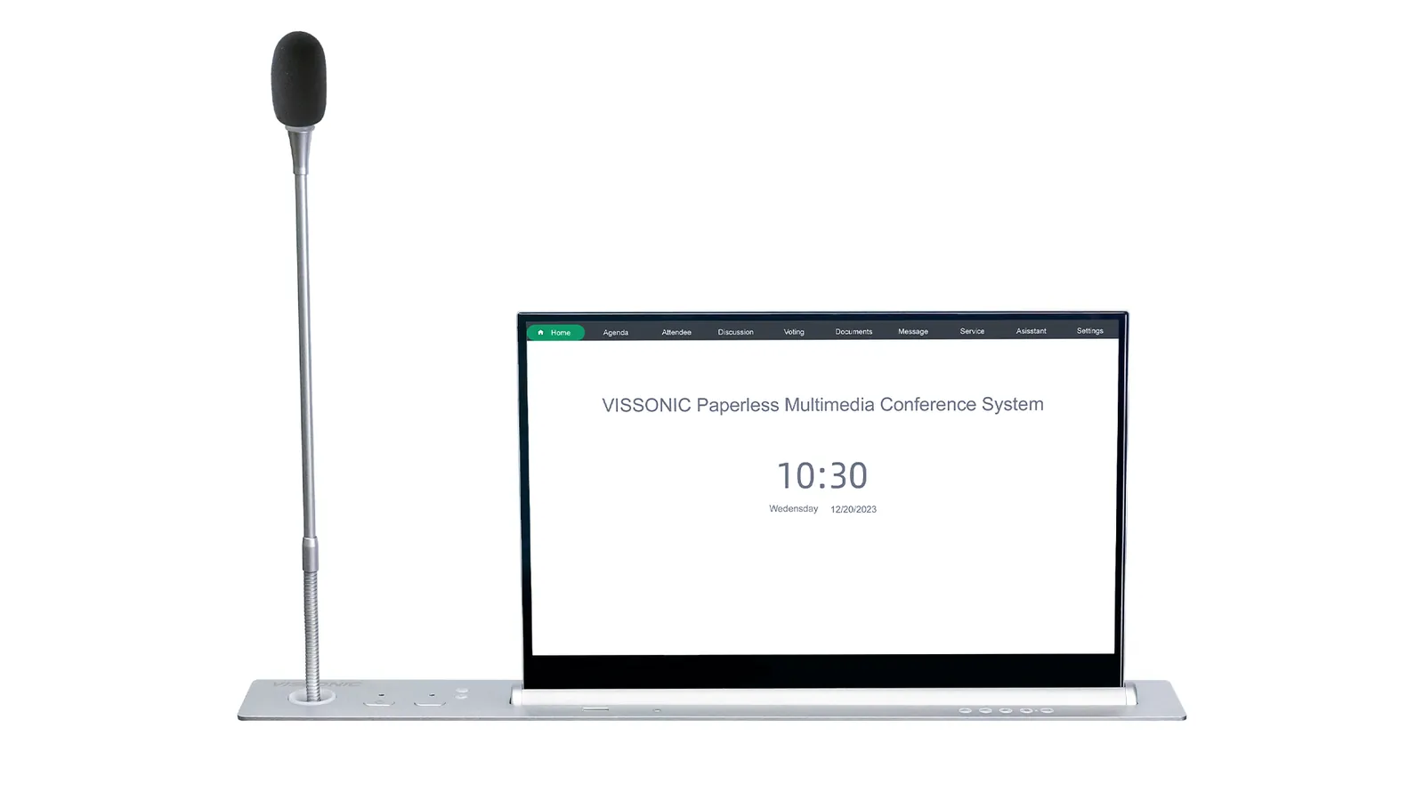 VISSONIC LSSCM silver lift screen with a separately lifting gooseneck microphone